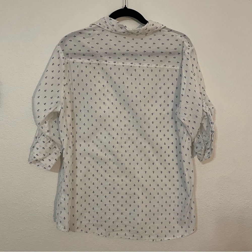 Eden & Olivia Nautical Anchor Print Blouse XL cotton lightweight coastal top - Picture 7 of 8